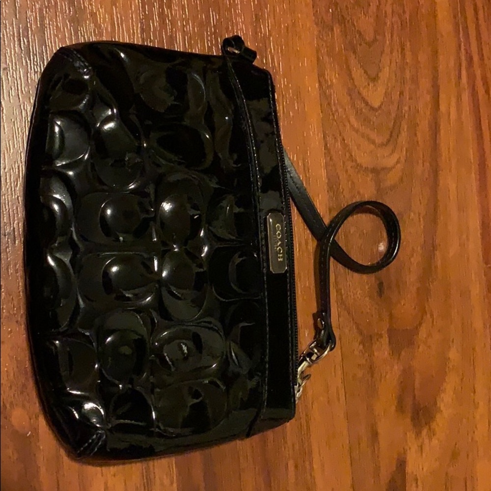 COACH black patent leather wristlet